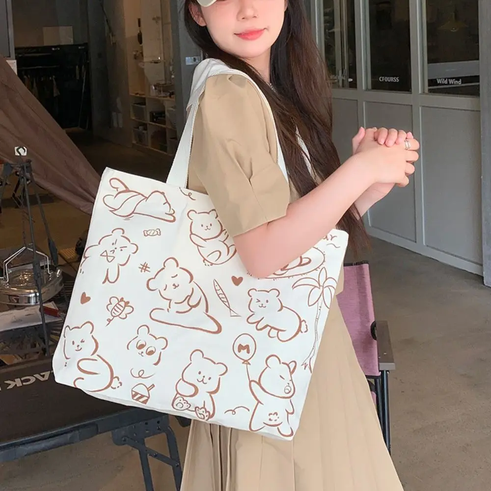 Fashion Cartoon Capybara Canvas Bag Handbag Zipper Capybara Shoulder Bag Underarm Bag School Bag Large Capacity Tote Bag Girls