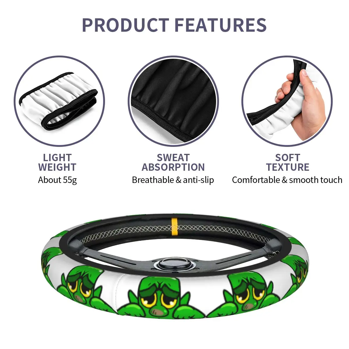 غطاء عجلة القيادة بدون حلقة داخلية غطاء توجيه رويالز كلاشيد عفريت كراينج إيموت ديكور واقي قابل للتنفس