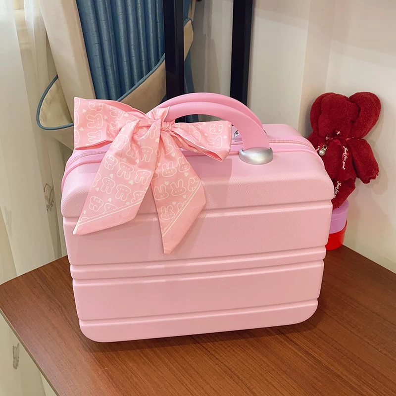ミニハンドヘルド荷物用メイクアップバッグ-女性用トラベル4インチポータブル会社ギフト-シルクスカーフ付きプルロッド収納バッグ