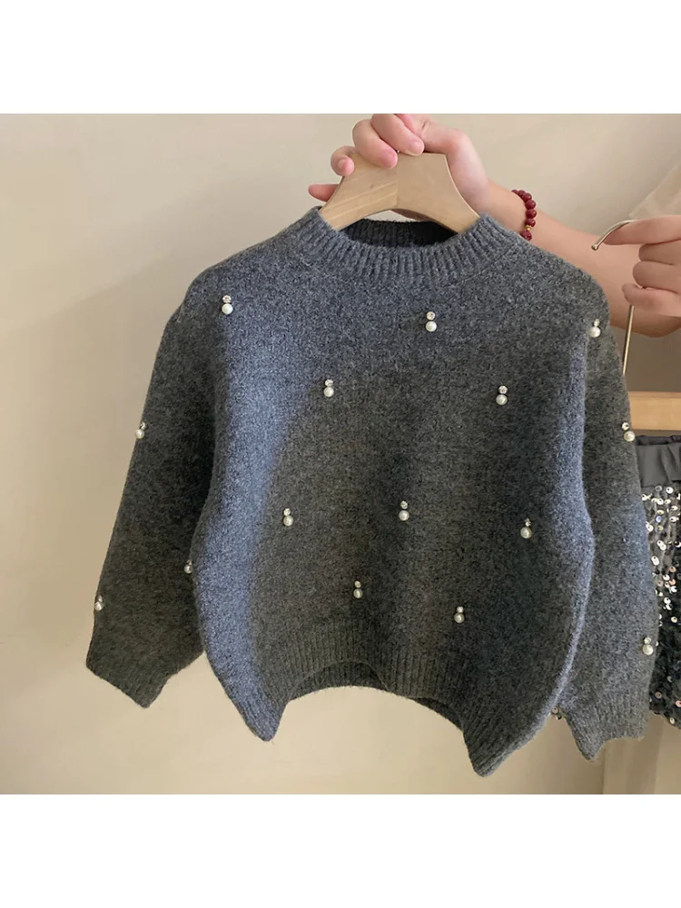 Jupe courte à paillettes avec perles et biscuits pour enfants, pull élégant, vêtements mounommée, nouvelle mode, automne, 2022