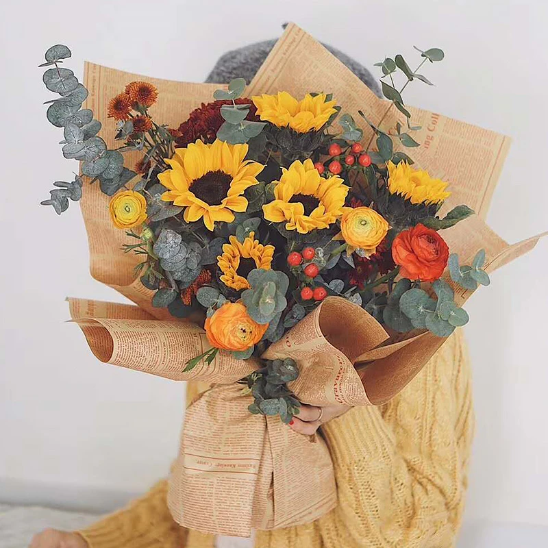 Vintage Kraft Retro English Newspaper Double Sided Flowers Gift Wrapping Paper DIY Tissue Package Book Cover Wrap Packing