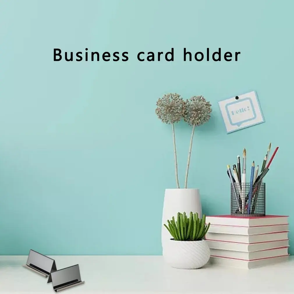 2PCS Stainless Steel Business Name Card Holder Display Stand Rack Desktop Table Organizer Cards Collection Organizer For ID Card