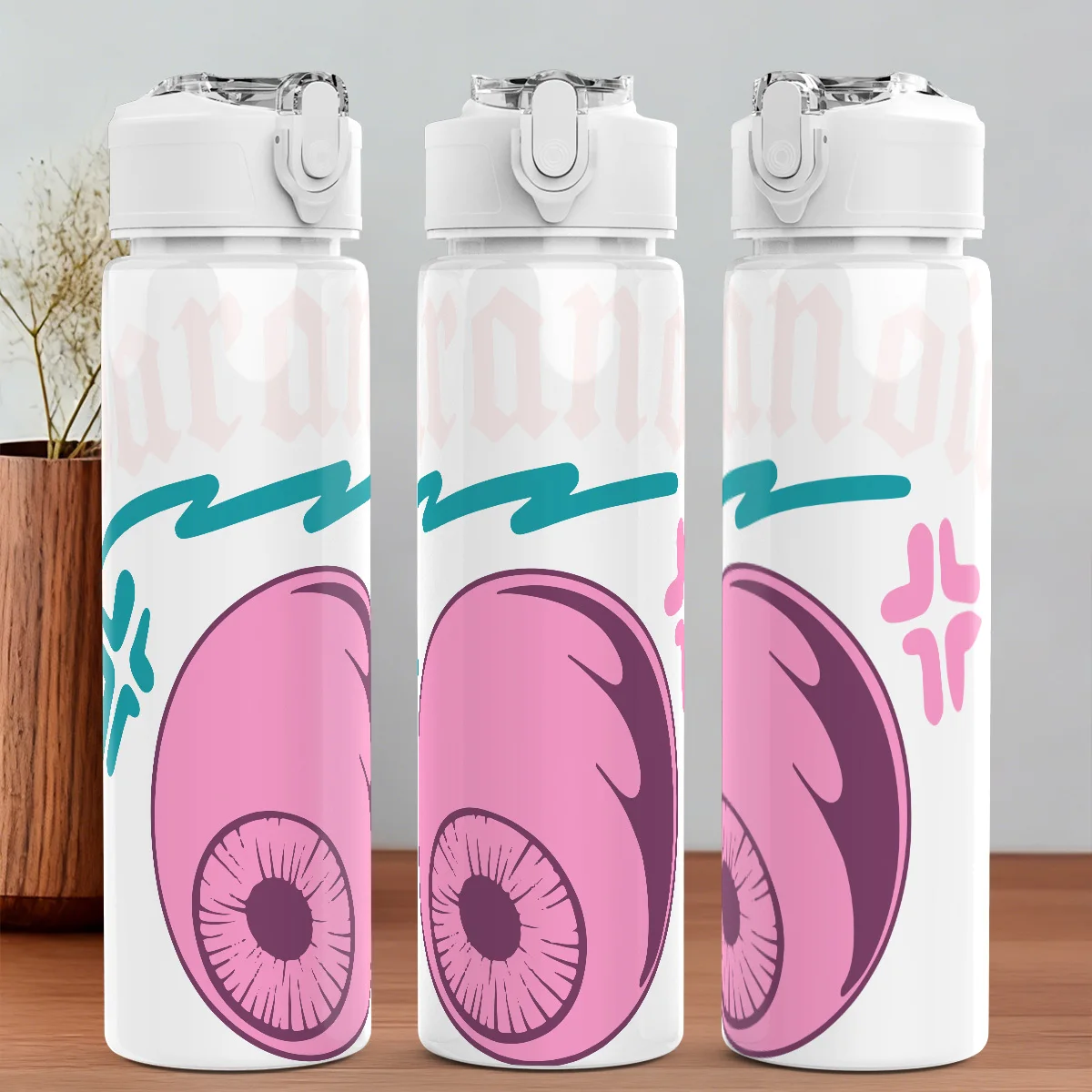 750ml Cyberpunk style Water Cup Canteen One-Hand Use With Straw Easy-Clean Sports-Bottle Gift for Halloween Birthday