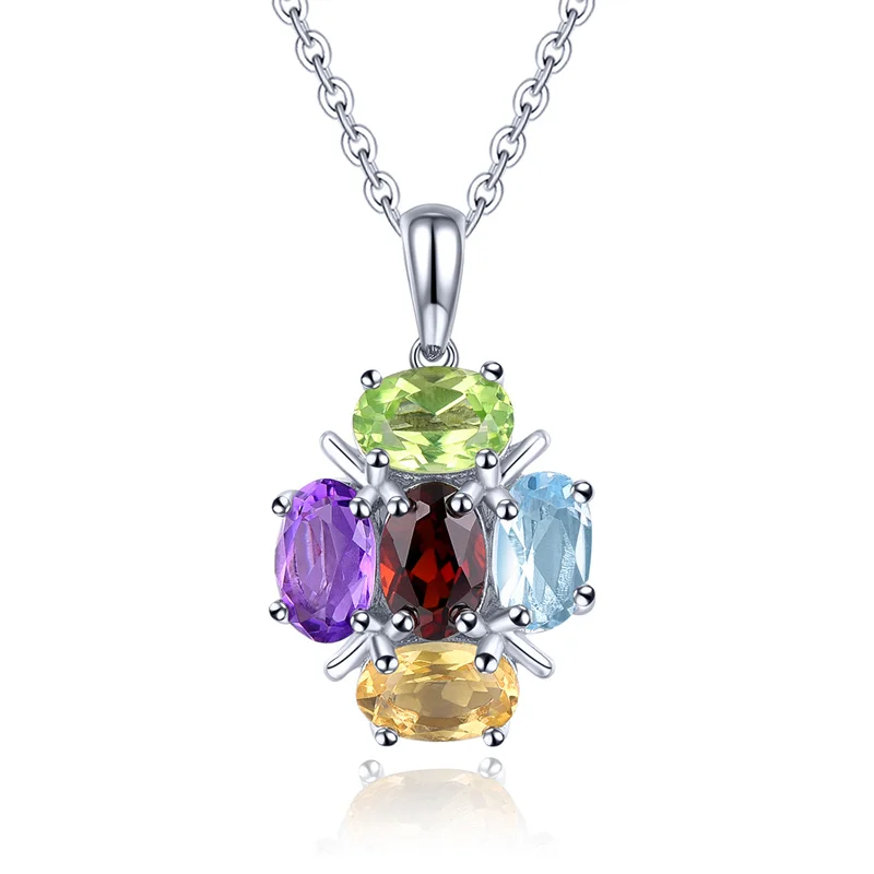 

Real 2.5 Carats Silver 925 Birthstone Necklace Natural Amethyst Topaz Pendant Colorful Gemstone Pendant For Women Christmas Gift