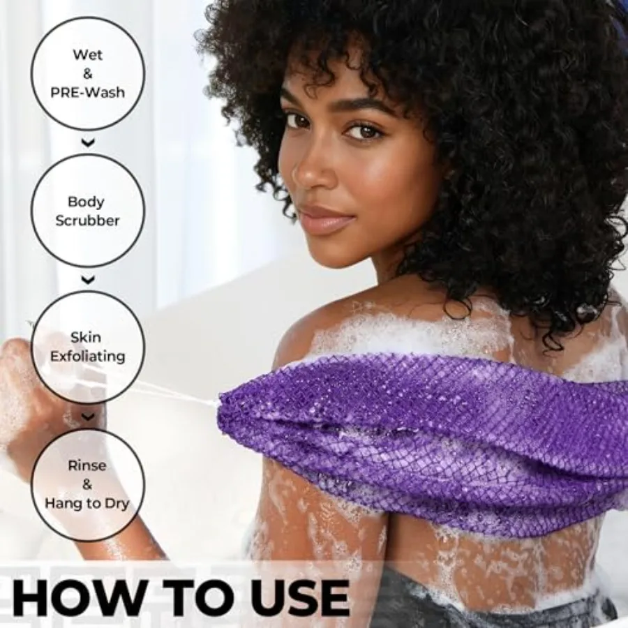 African Net Sponge Authentic - 2 Pieces Exfoliating Body Scrubber Bath Sponge - Loofah Washcloth Back Scrub for Shower Body Exf view 5