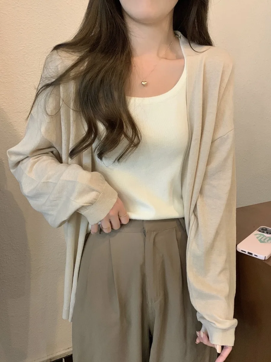 Maglione cardigan aperto lavorato a maglia pigro da donna di media lunghezza sottile Sle dimagrante capispalla allentato Casual Sle tessuto morbido lungo Sve