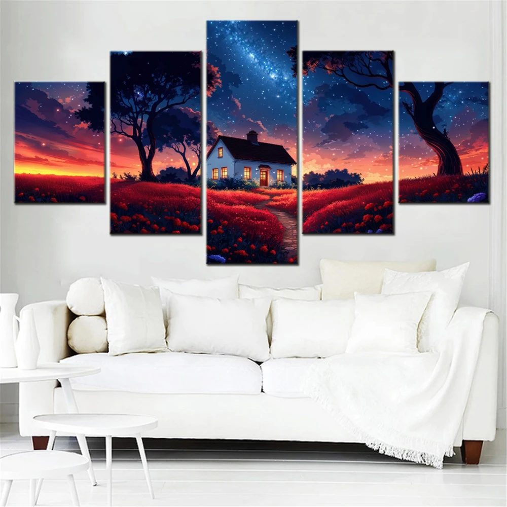 

5 Pieces Canvas Wall Arts Landscape Poster Painting Nature Surreal Scenery Wallpaper Picture Printing Interior Artwork Framework