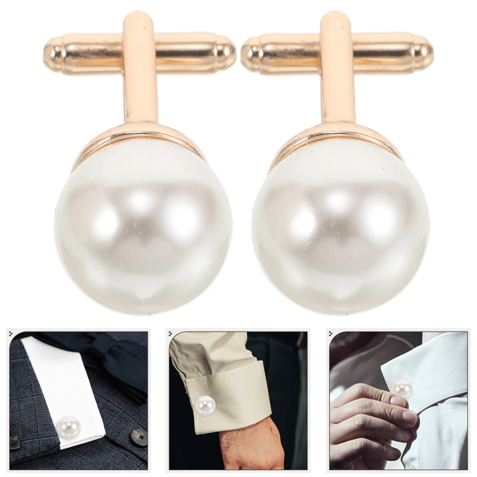 2 ชิ้นธุรกิจ Cuff Links Pearl Cufflinks สองด้านหมวกสําเร็จการศึกษา Tuxedo Studs เสื้อและเสื้อผ้า Man