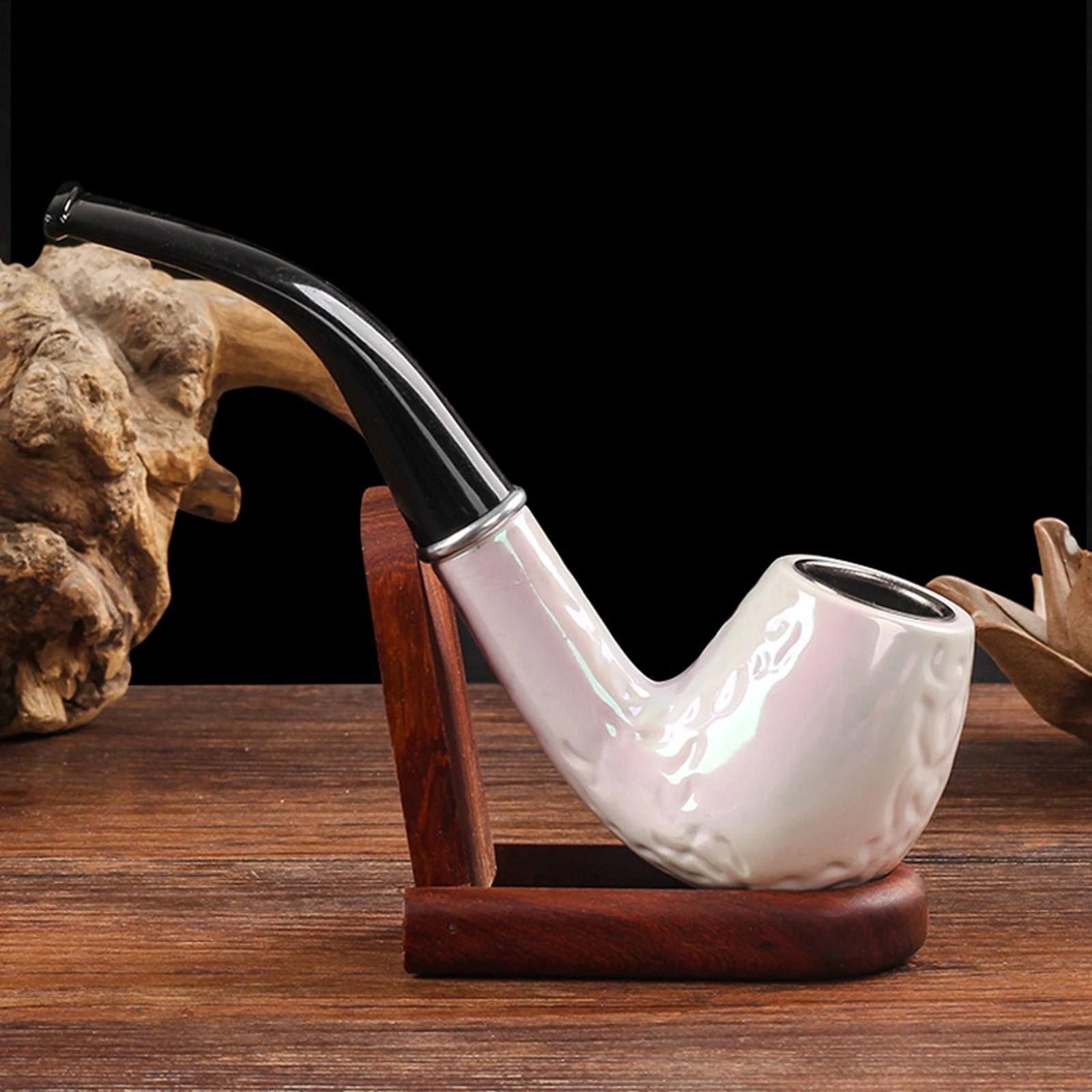 1pc Resin Wooden Tobacco Pipe, Curved White Colorful Filter Tobacco Pipe, Smoking Pipe, Smoking Accessories