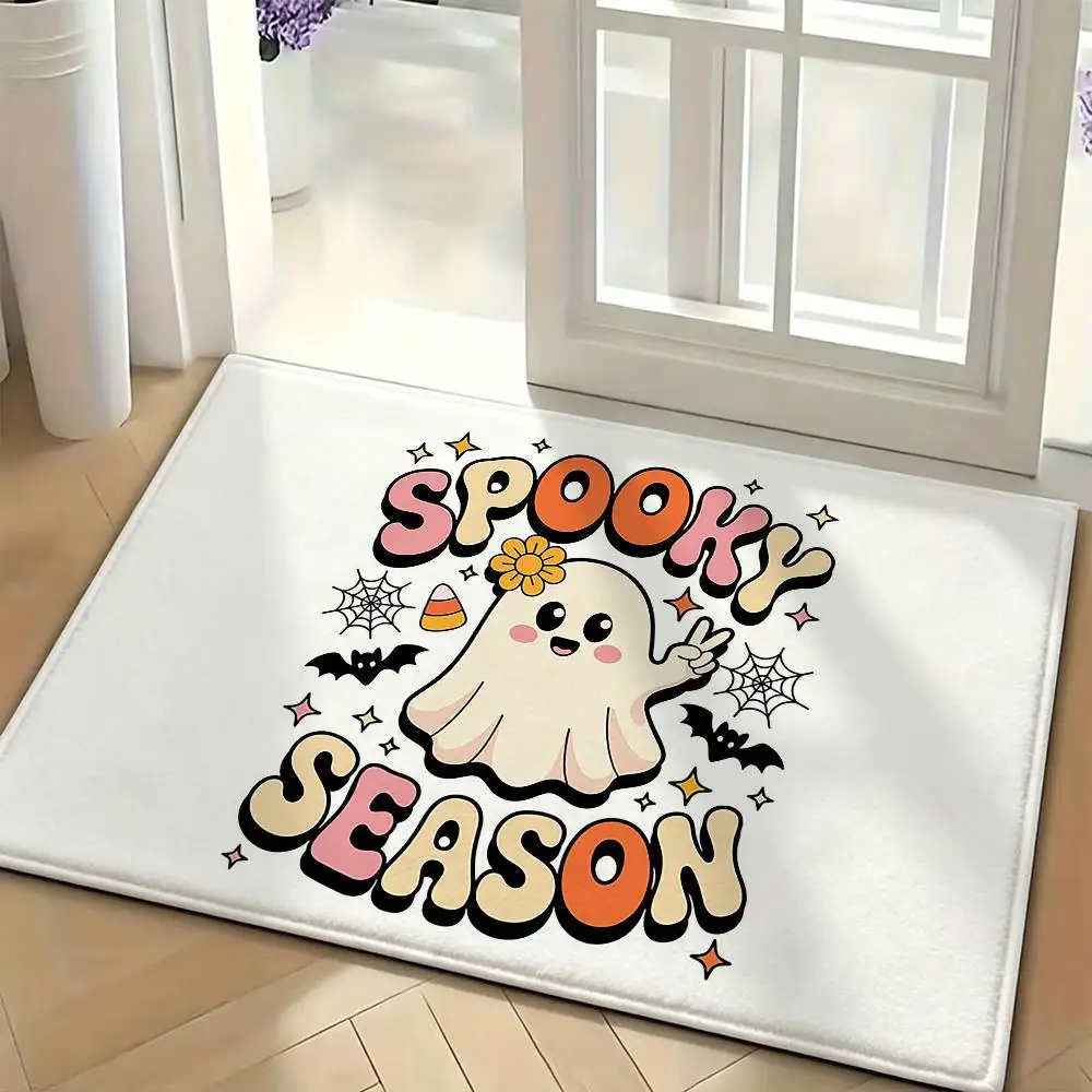 Groovy Cute Ghost Halloween Floor Mat Soft Non Slip for Entry Door Bathroom Indoor Home Decorative Carpet