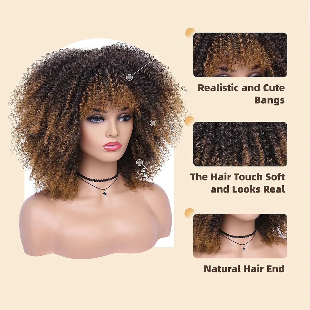 Afro Curly Wig with Bangs for Black Women