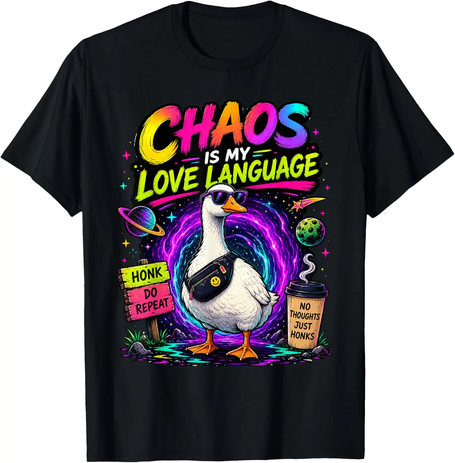 Chaos Goose Meme Honk Humor Cosmic Cartoon Tee – Soft, & 100% Cotton Trendy Y2K Short-Sleeve Tee-Soft, Quick-Drying,