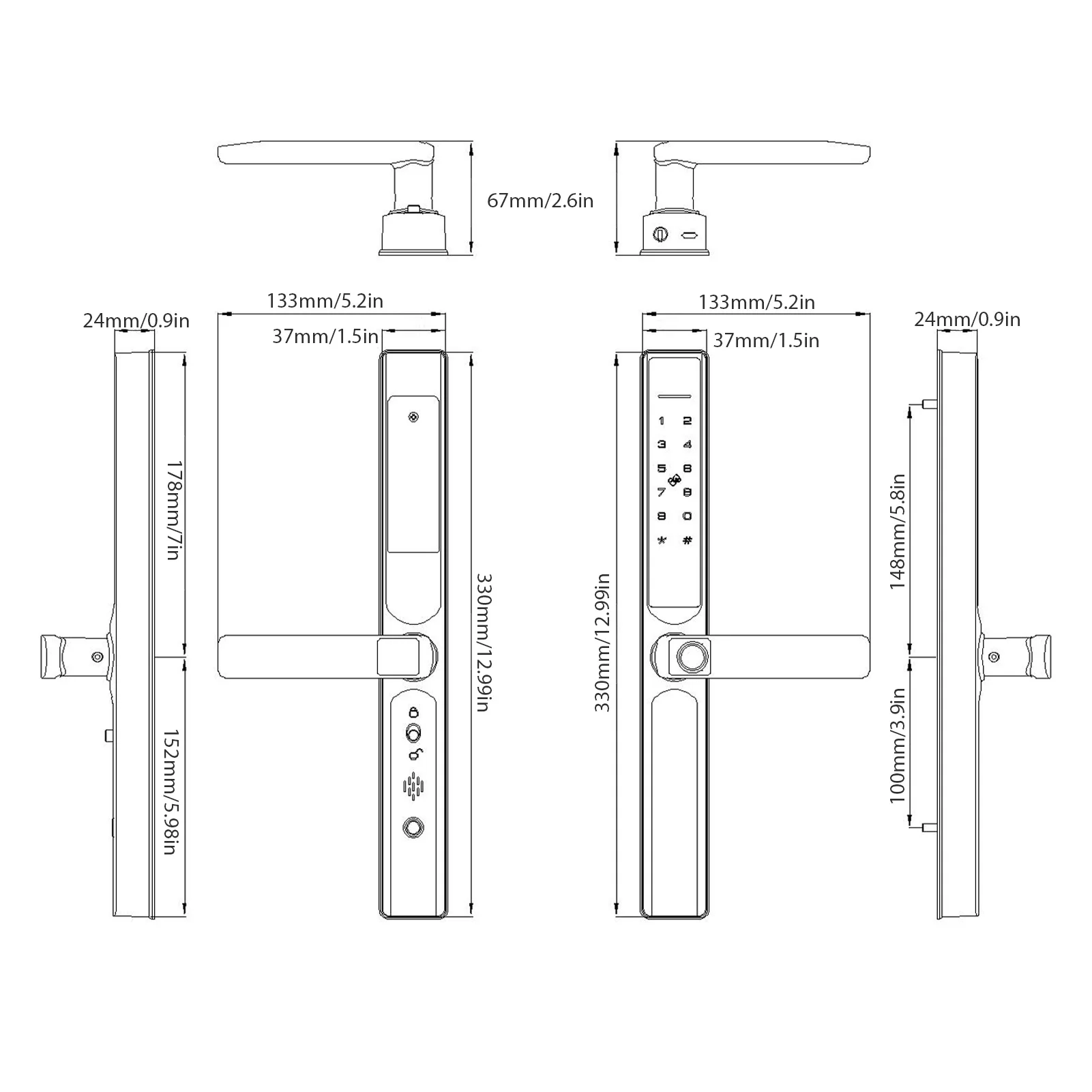 Serratura intelligente WiFi Serratura per porta d'ingresso senza chiave APP TY/impronta digitale/password/scheda/chiave meccanica 5 metodi di sblocco Serratura per porta in alluminio