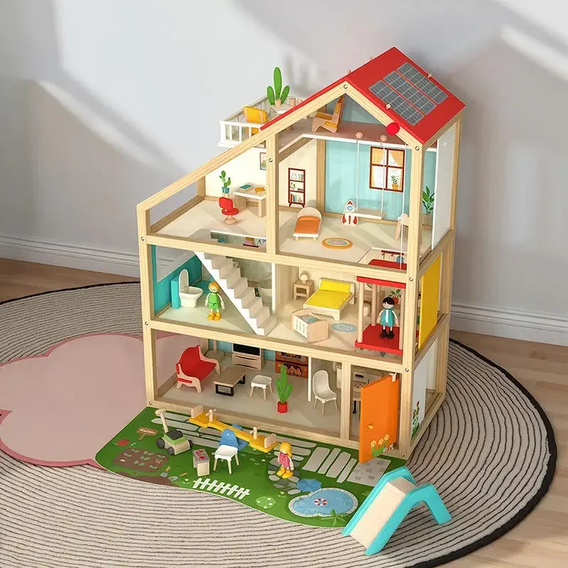 Early Educational Three-Layer Villa Doll House Children Mini Furniture Role Pretend Play