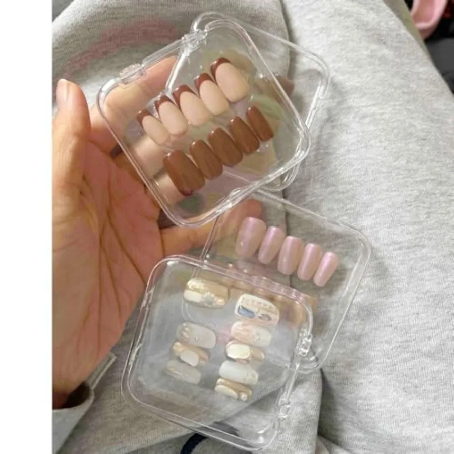 Caja de almacenamiento transparente para uñas, contenedor con cinta de doble cara para decoración de uñas, salón en casa, suministros de negocios transparentes, 12 Uds.