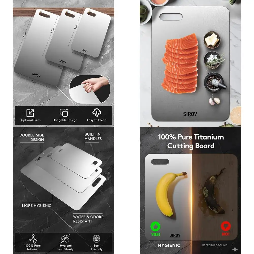 

Набор из 3-х разделочных досок из чистого титана, кухонные разделочные доски премиум-класса, нетоксичные, можно мыть в посудомоечной машине для мяса, фруктов и овощей.