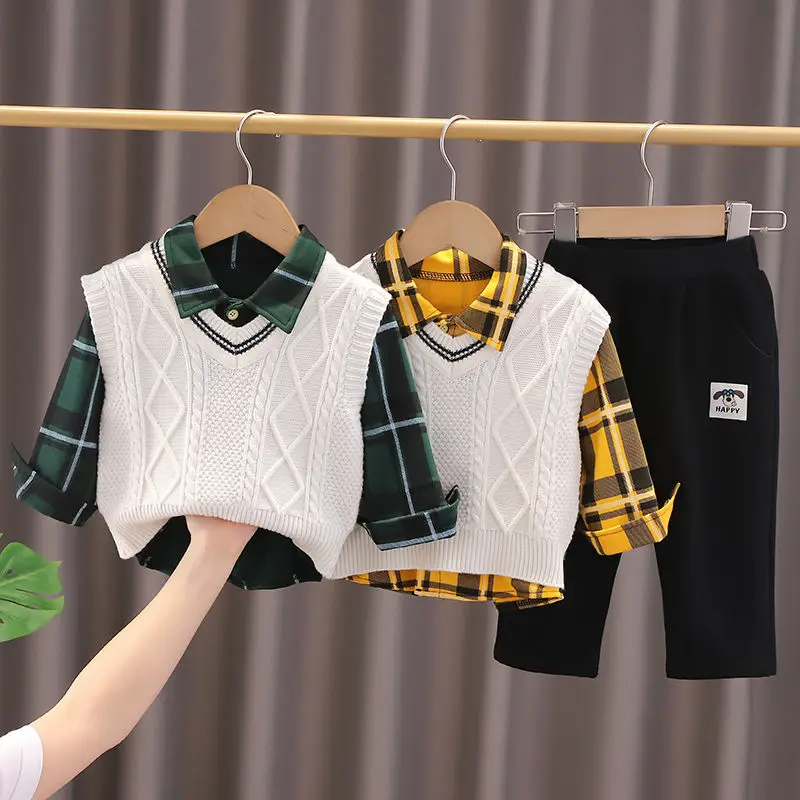 Kids Girls Boys 3pcs Clothing Sets Cartoon Spring Children Sweater Vest Hoodies Pants Tracksuits Kids Clothes Sport Suit 3 ages