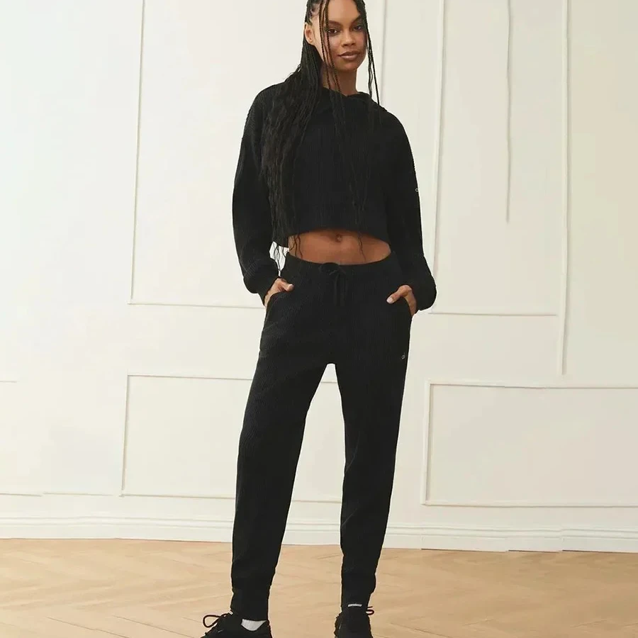 

AL Yoga Set MUSE Hoodie Short side split type Ribbed Sports Set Casual and Comfortable Women's Loose Top MUSE Sports Pants