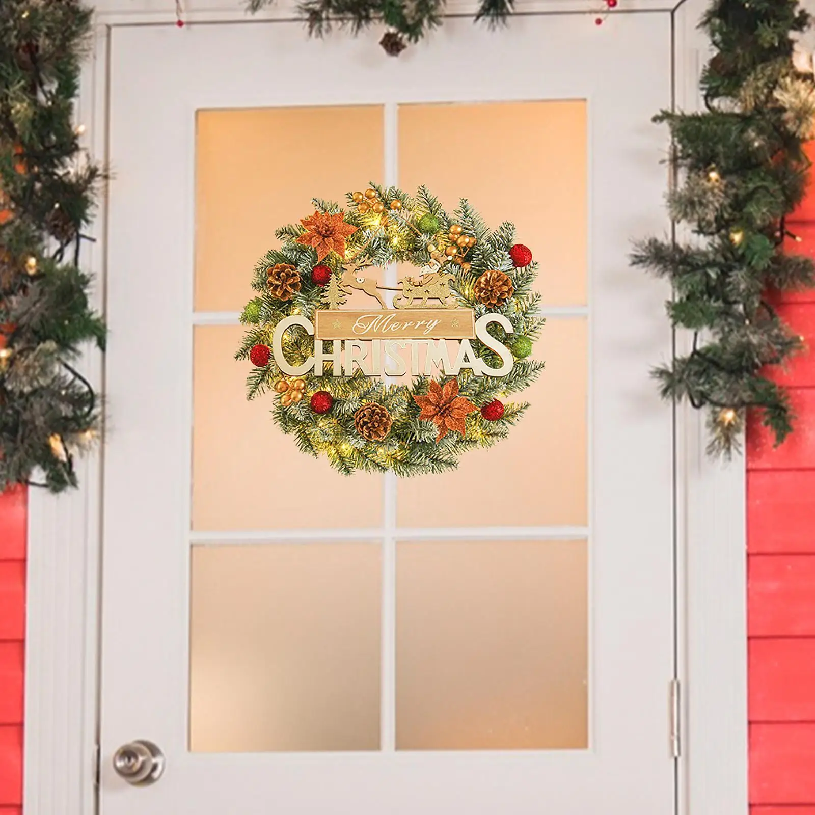 إكليل عيد الميلاد إكليل عيد الميلاد تضيء 16 بوصة زخرفة عيد الميلاد ريفي