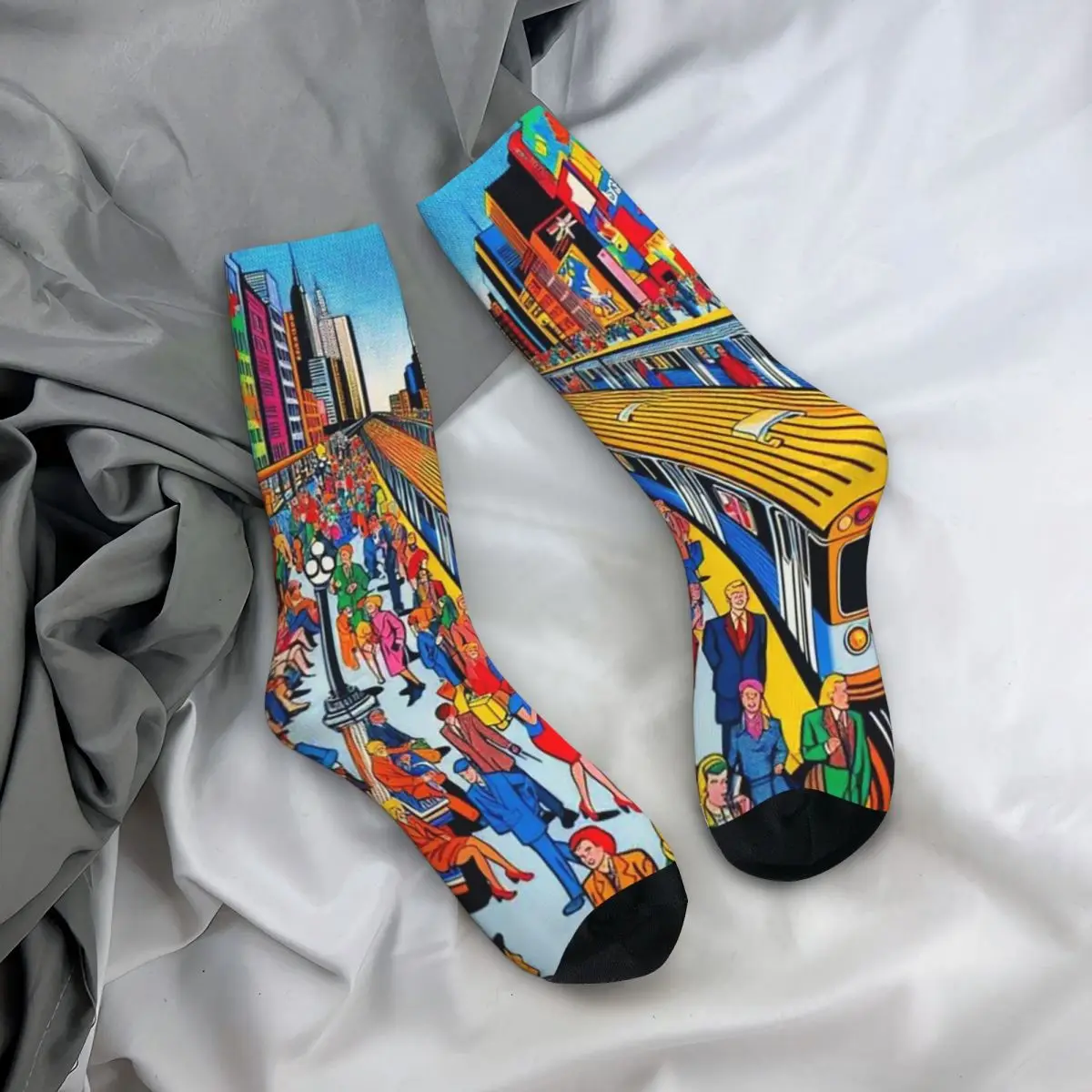

Носки на все сезоны с принтом американских мультфильмов и метро Нью-Йорка, повседневные длинные носки для мужчин и женщин, подарки на День святого Валентина