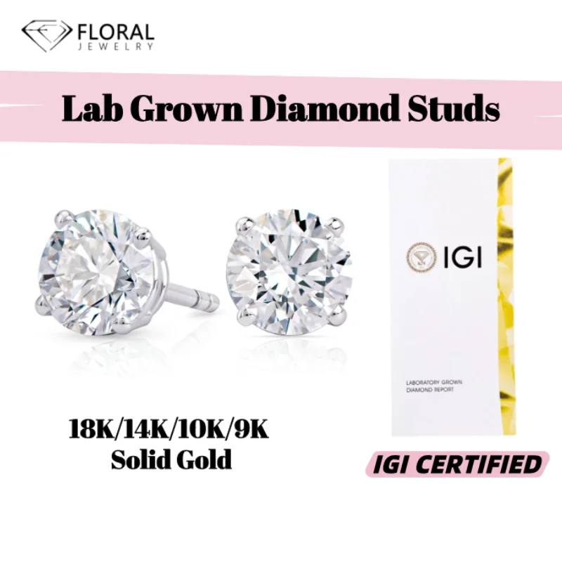 

1ctw 2ctw 3ctw 4ctw 5ctw 6ctw Round Lab Grown Diamond 14K gold 18K gold Platinum Studs Earrings Four-Prong Basket Set for Gift
