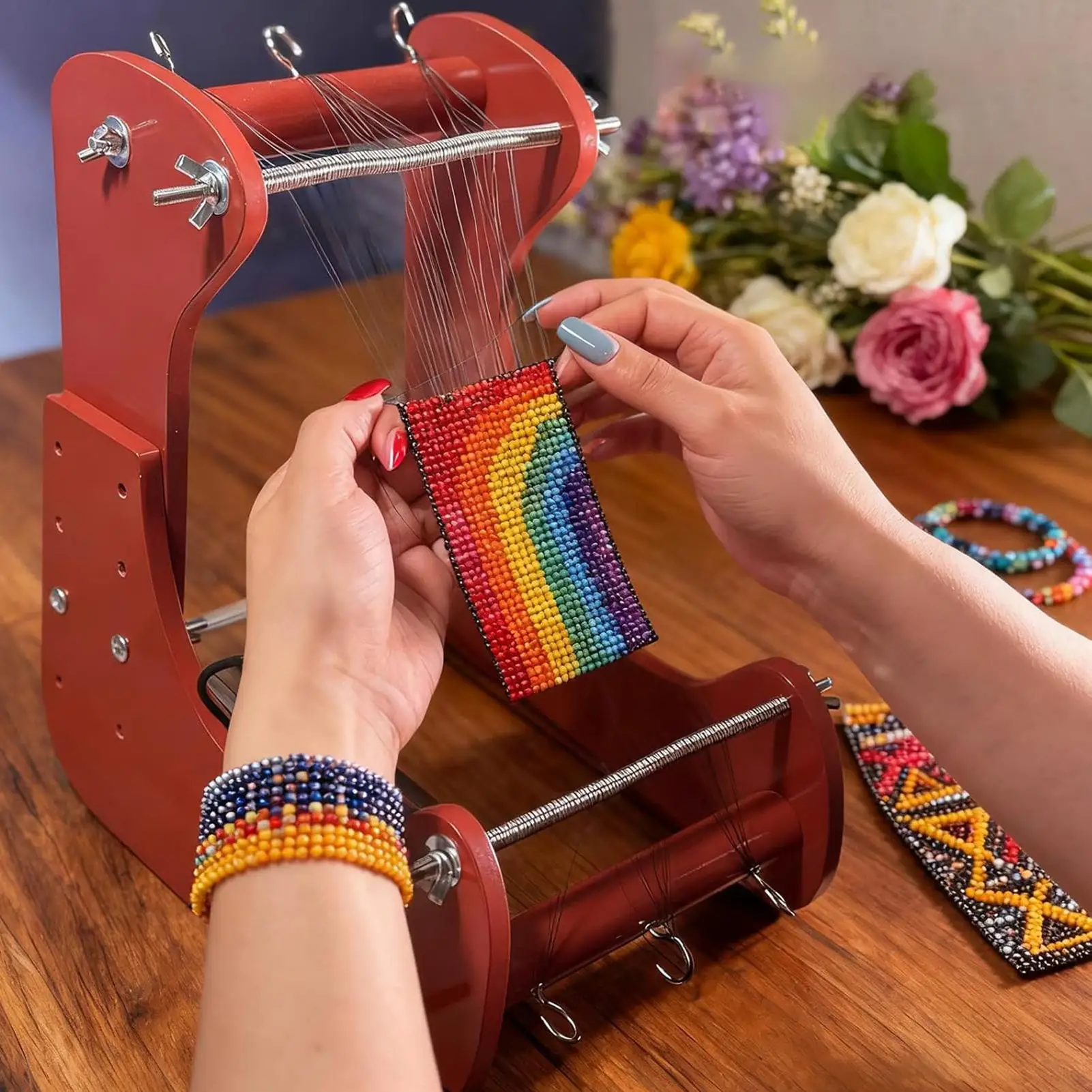 

Standing Bead Loom Adjustable Design, Mini Jewelry Craft Making Tool, Handmade Beading Kit for Art Lovers Beginners Daily DIY