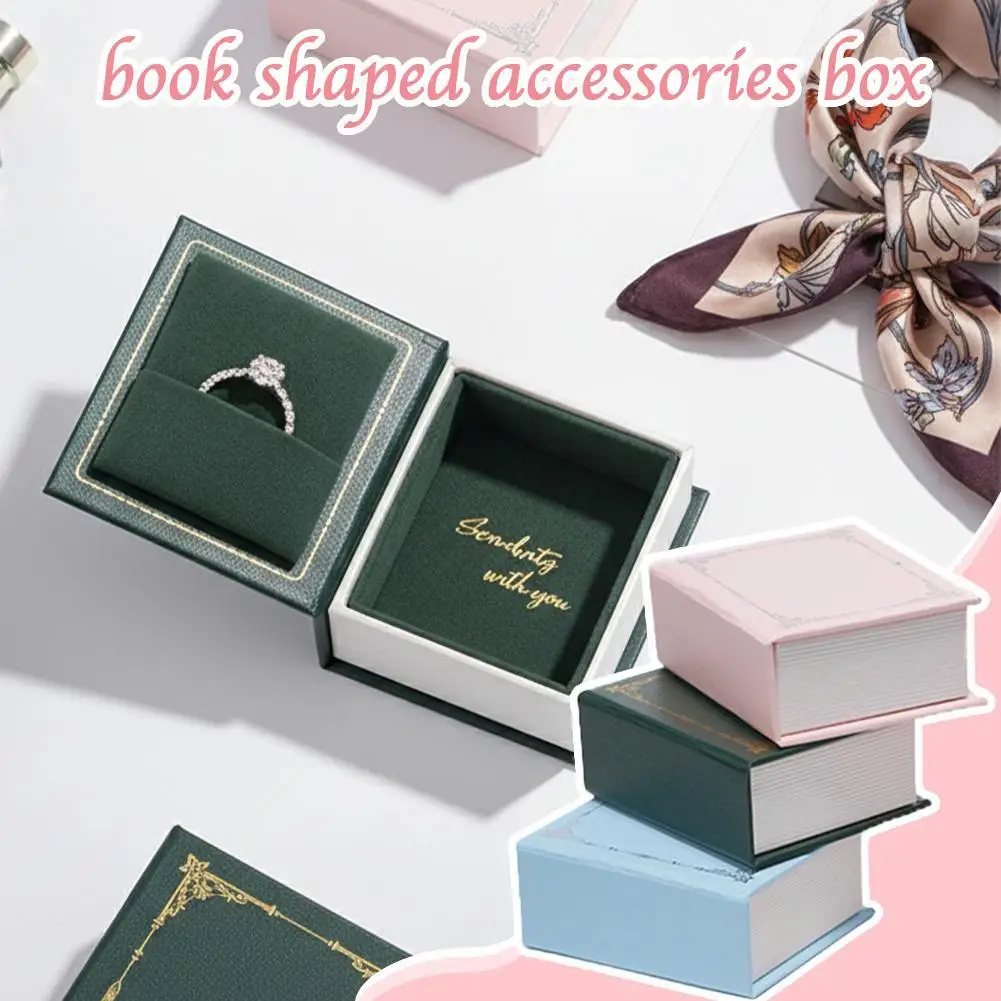 Vintage Book Shape Ring Box Creative Flip Jewelry Organizer Case For Wedding Proposal Engagement Earring Pendant Gift Boxes