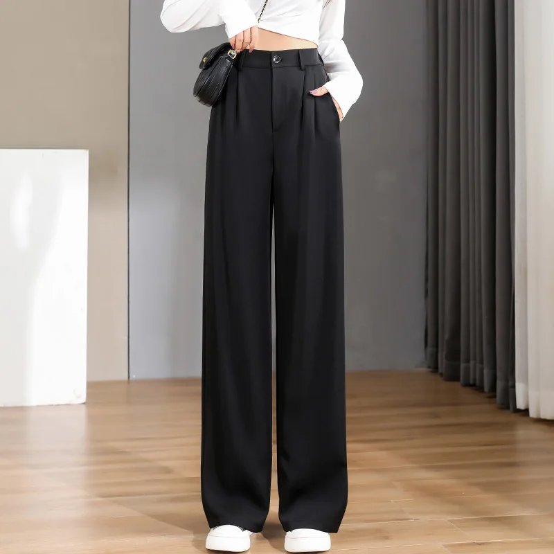 Women'S Loose Spring Summer 2024 New High Waist Wide Legs Slim Casual Trousers Korean Fashion Trend Female Suit Straight Pants