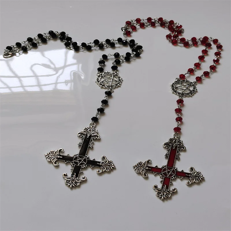 Pentagram Inverted Cross Rosary Baphomet Occult Gothic Sigil of Satanic Jewelry Devil Necklace Trad Goth Jewelry Gift Handmade