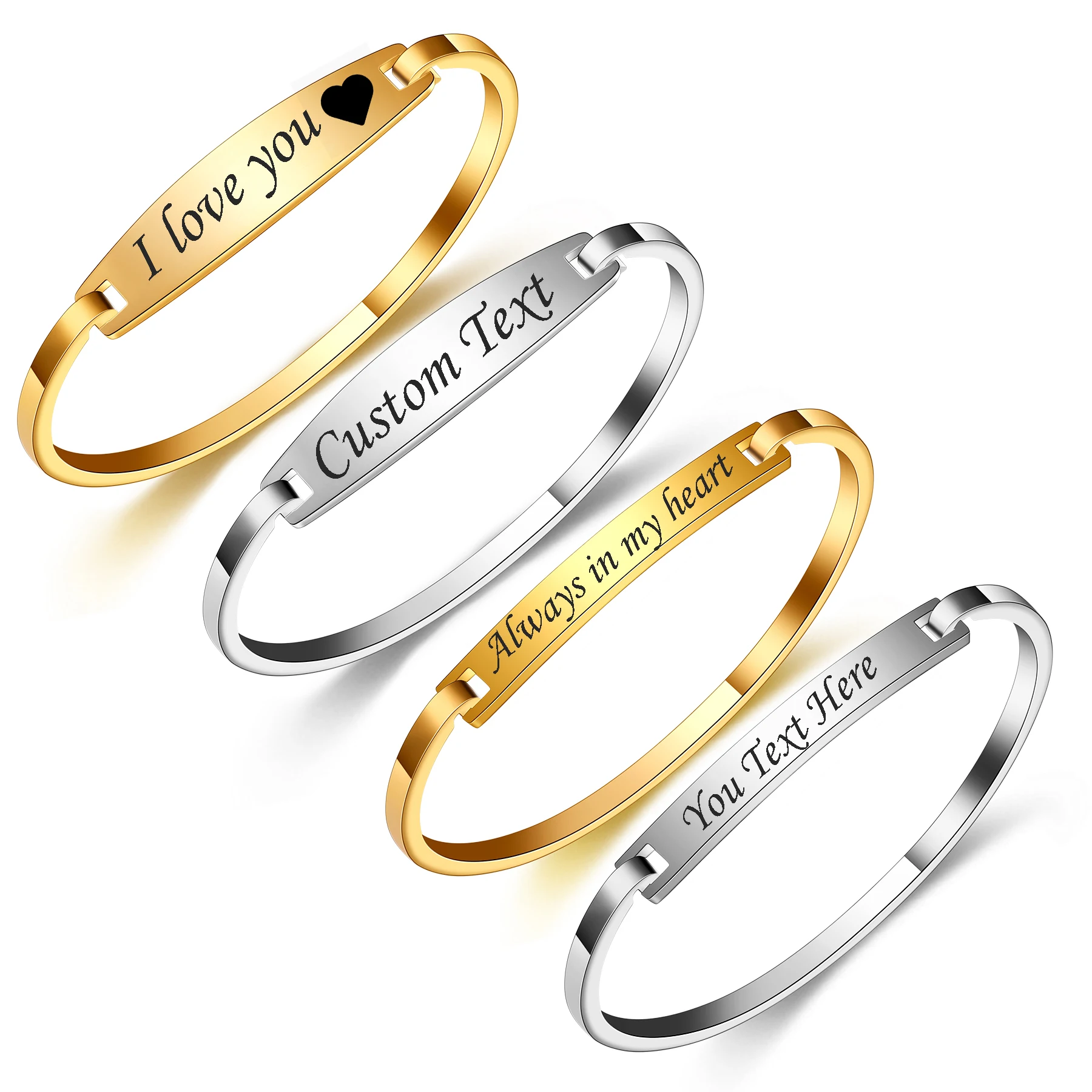 

Персонализированный браслет с гравировкой имени, текста, даты, женский браслет из нержавеющей стали, модное украшение для пар, подарок