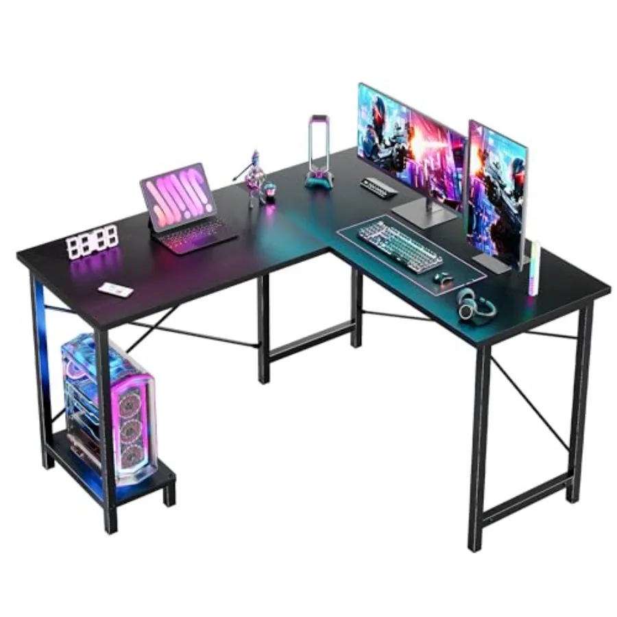 

L Shaped Desk Computer Gaming Desks Corner Office Table with CPU Shelf for Home Study Writing Work Station 50 Inch Black