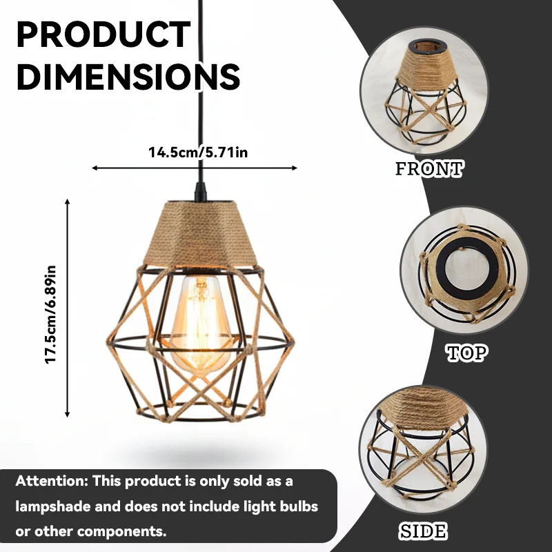 Geometric Lamp Shade - Eski Tarz Rattan Abajur, Metal Geometrik