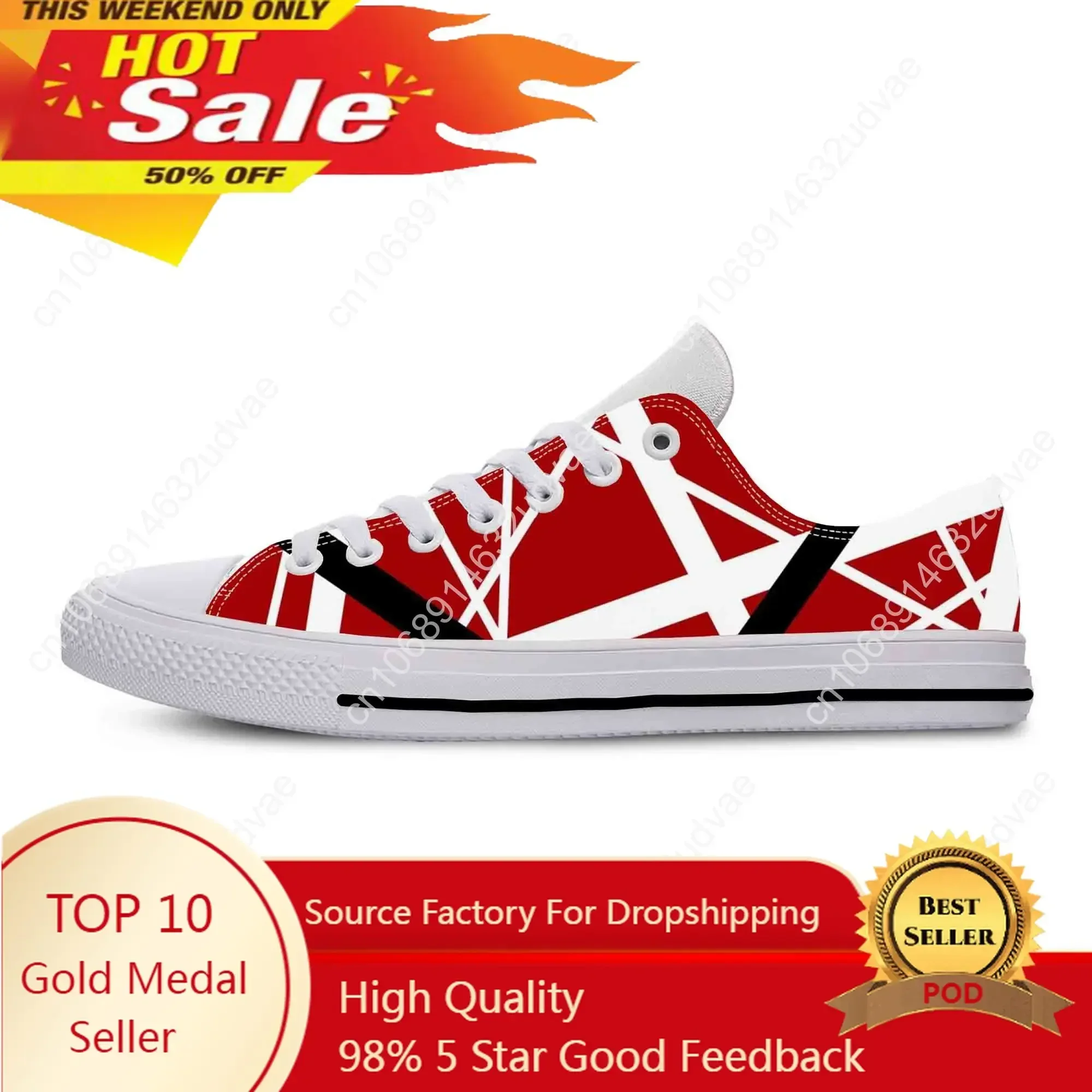 EVH 5150 Stripe Guitar Heavy Metal Rock Music Band Casual Cloth Shoes Low Top Lightweight Breathable 3D Print Men Women Sneakers