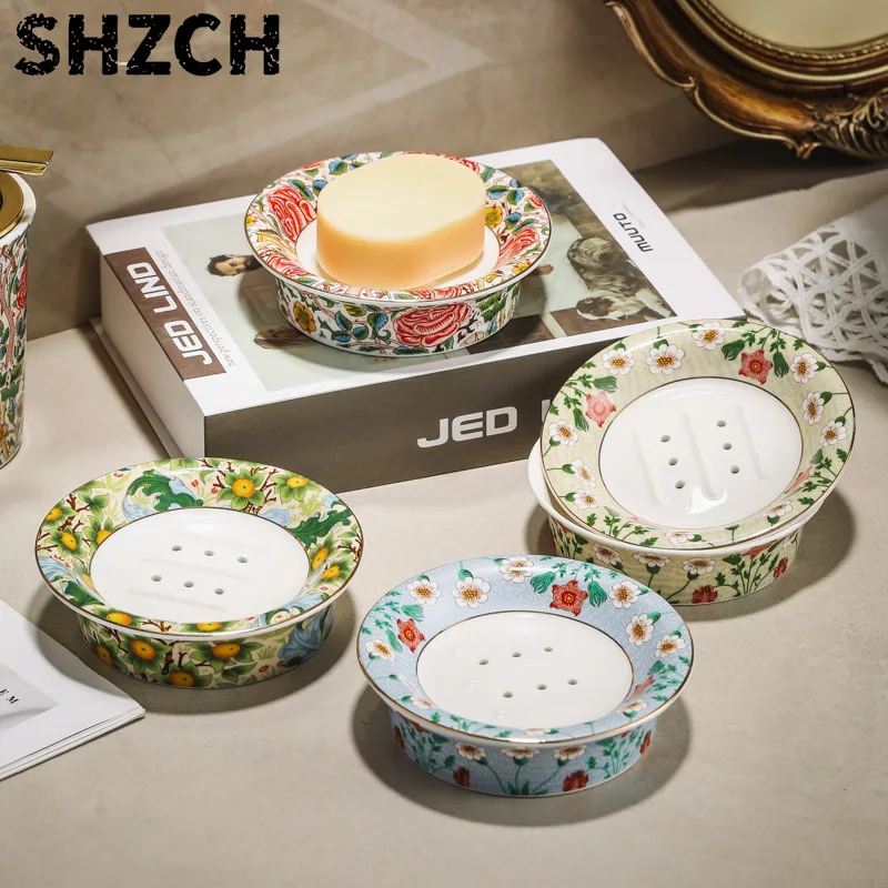 Rose Garden Soap Holder, Vintage Bar Soap Dish for Kitchen Bathroom Sink, Lovely Flora Sponge Dish Soap Tray for Countertop