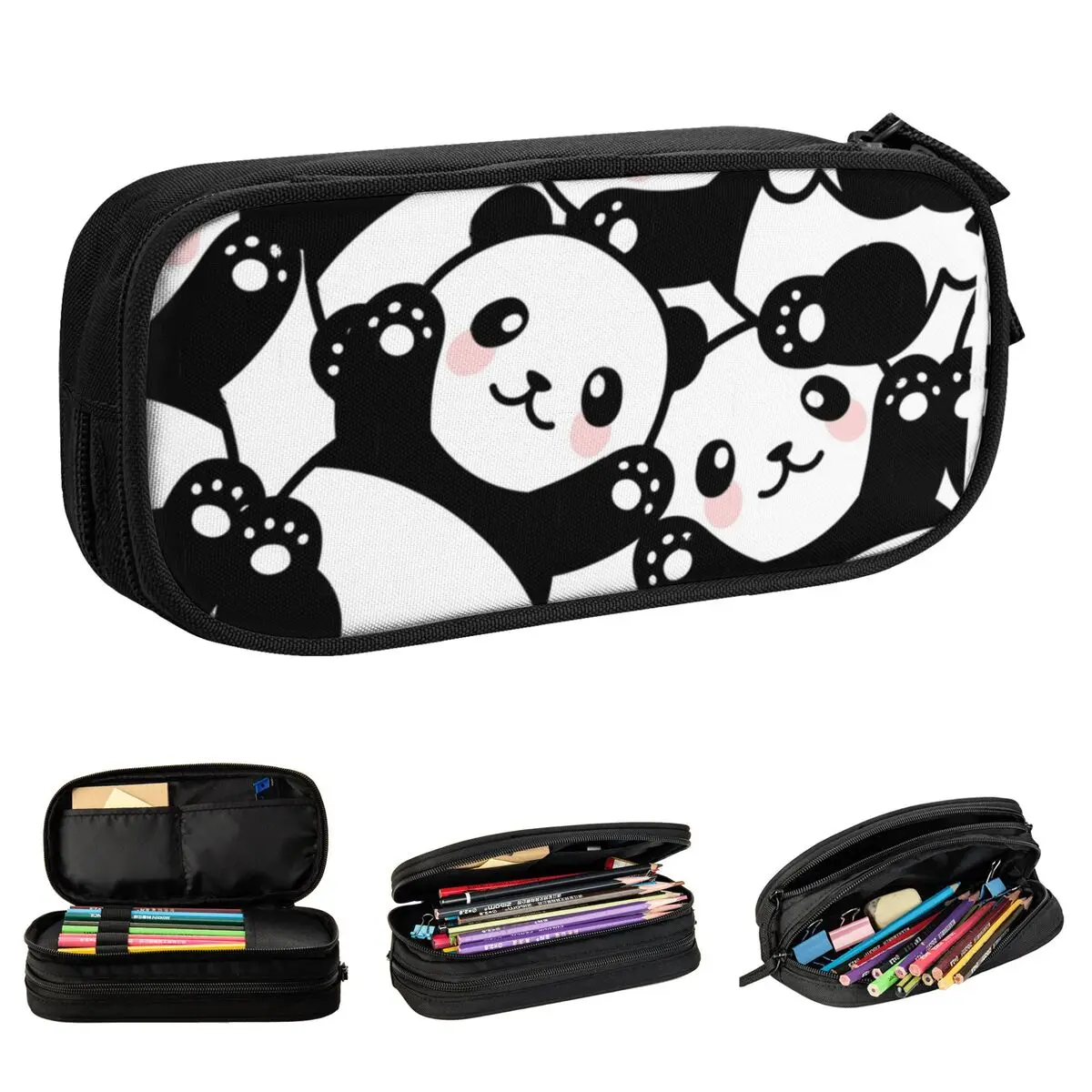 Estuche de lápices de Panda de dibujos animados para estudiantes, caja de bolígrafos de animales naturales, bolsas de almacenamiento grandes, bolsa de lápices de regalo de oficina