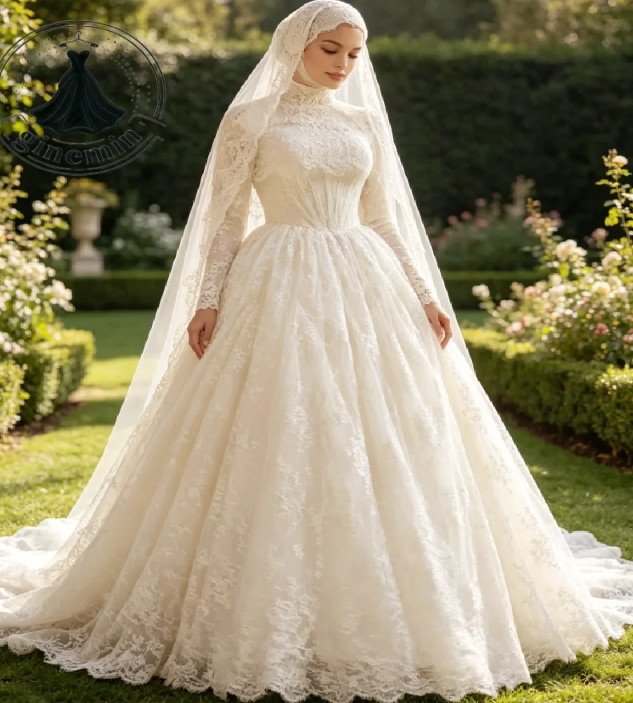 Modest Muslim Wedding Dress 2027 High Neck Long Sleeve Lace A Line Princess Islamic Turkey Bridal Gown Musulmana Arabic Custom