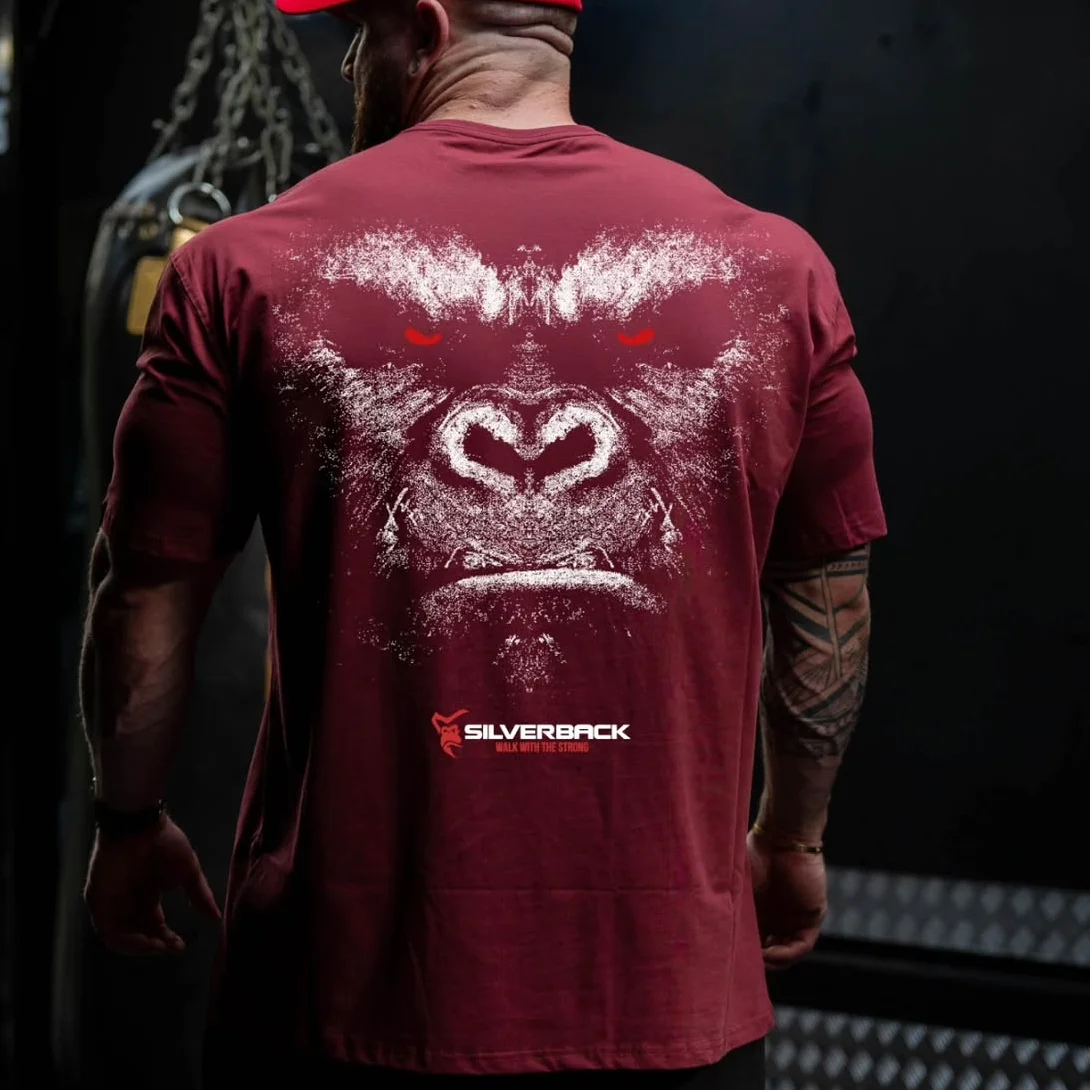 Image of SILVERBACK Lässiges Fitness-T-Shirt Übergroßes Baumwoll-Herren-Sommer-Luxusmarken-Sportswear Freizeit Lockeres Kurzarm-T-Shirt