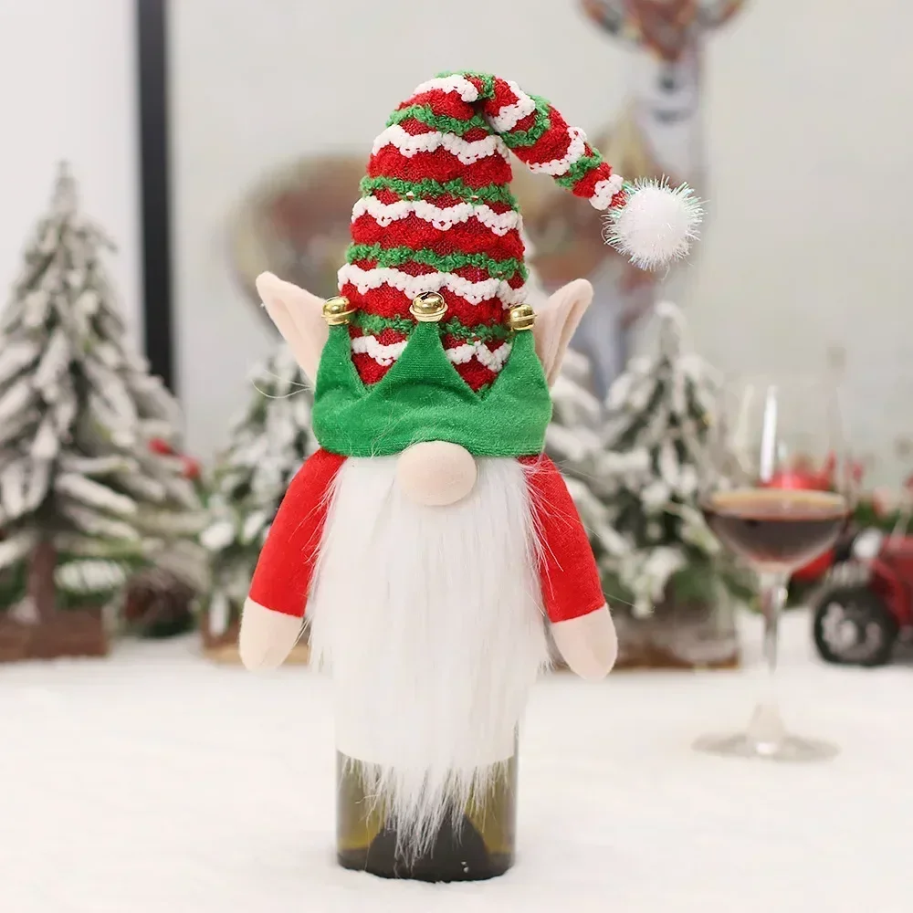 Christmas Decorations Sprite Figurines Gnomes Goblins Christmas Wine Bottle Cover For Party Dinner Table Decorations New Year