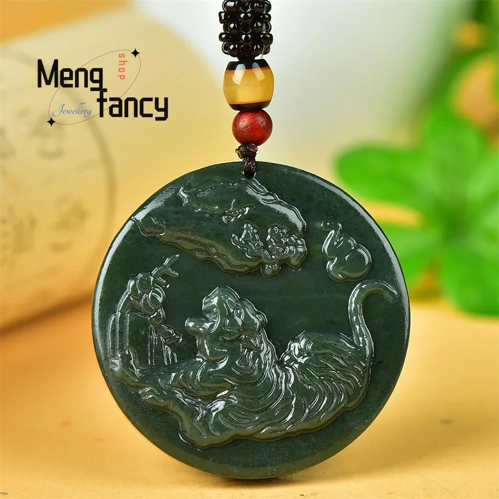 

Natural Hetian Green Jade Zodiac Tiger Pendant Simple Exquisite Luxury Fashion Jewelry Best Selling Personalized Holiday Gift