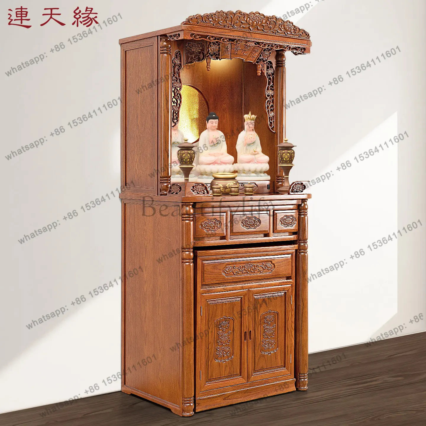 Solid wood, household new Chinese modern shrine Guanyin is dedicated to Gongtai