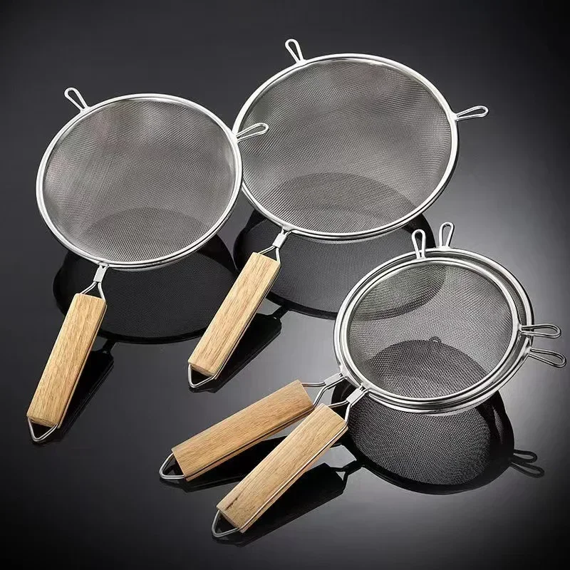 30 Eyes Stainless Steel Handheld Kitchen Sieve Oil Filter Spoon Flour Sieve Double Ear Net Oil Leak Spoon for Home Use