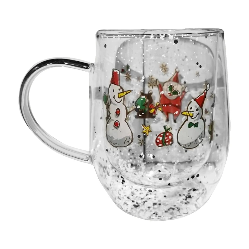 Christmas Themed Double Walled Glass Water Cup Heat Resistant Coffee Mug 300ml Drinkware for Festives Hot Beverages