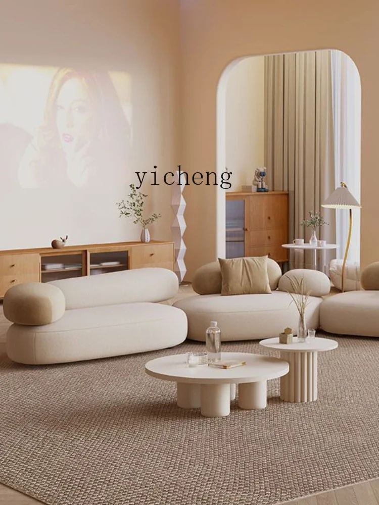 ZC Cream Style Fabric Sofa Living Room Special-Shaped Combination Pebble Creative Designer Module Arc Furniture Sofa