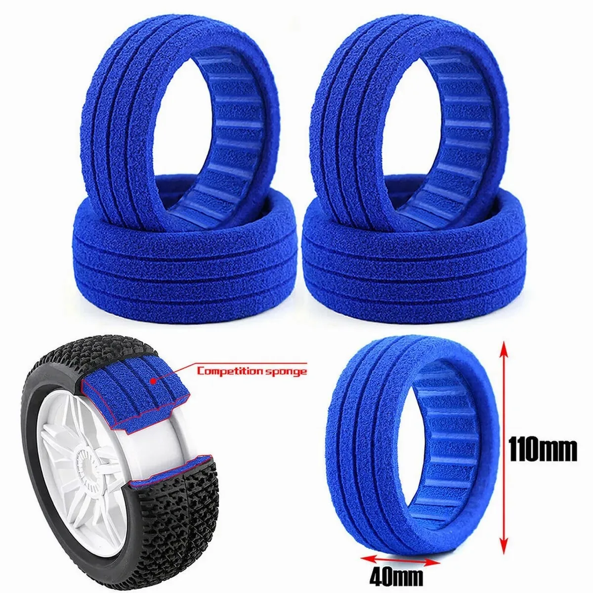 4Pcs 1/8 RC Car Foam Inserts - High-Performance Inner Tyres for Buggy, Truggy | Durable & Lightweight | HPI Compatible