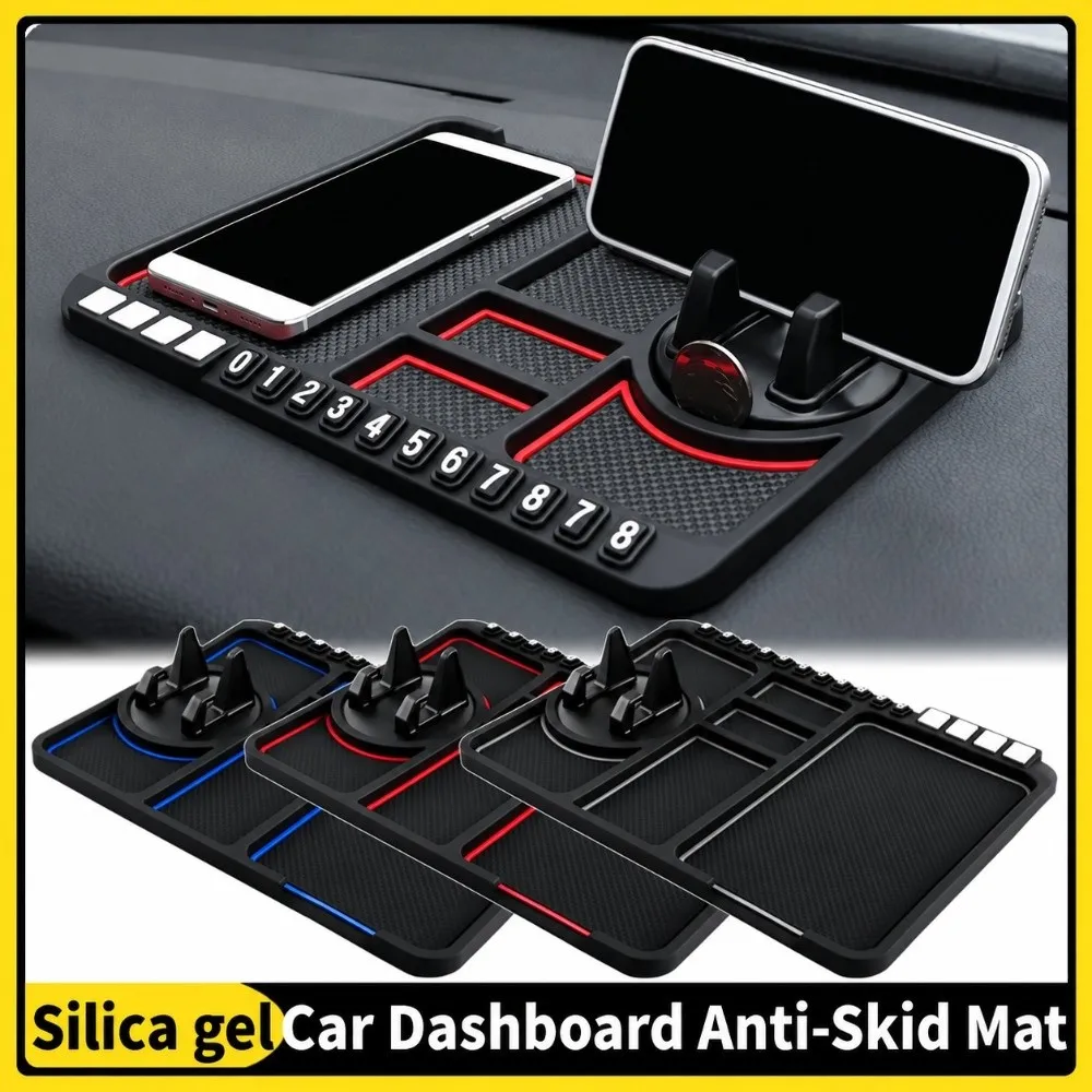 Silicone Car Phone Holder Multifunctional Rotatable Dashboard Storage Pad Anti Slide Grip Sticky Backing Navigation Support Pad