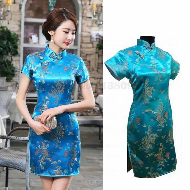 Women's Sexy Mini Qipao Chinese Traditional Oversize 6XL Vestidos Vintage Mandarin Collar Short Cheongsam Flower Slim Dress