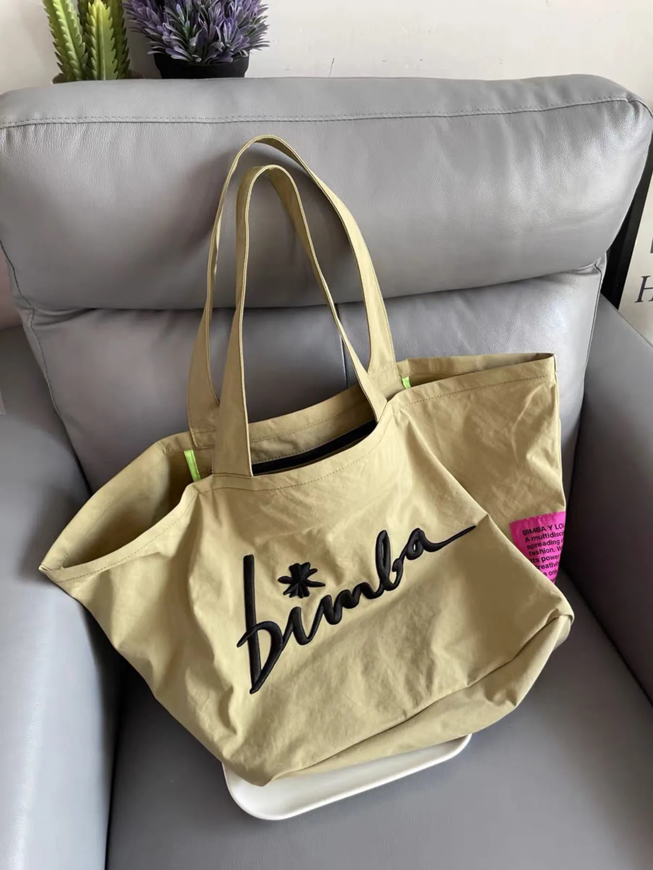 For Women Letter Embroidered Zipper Handbags Large Capacity Tote Bag Casual Shoulder Bags Unisex Light Weight Shopping Bags