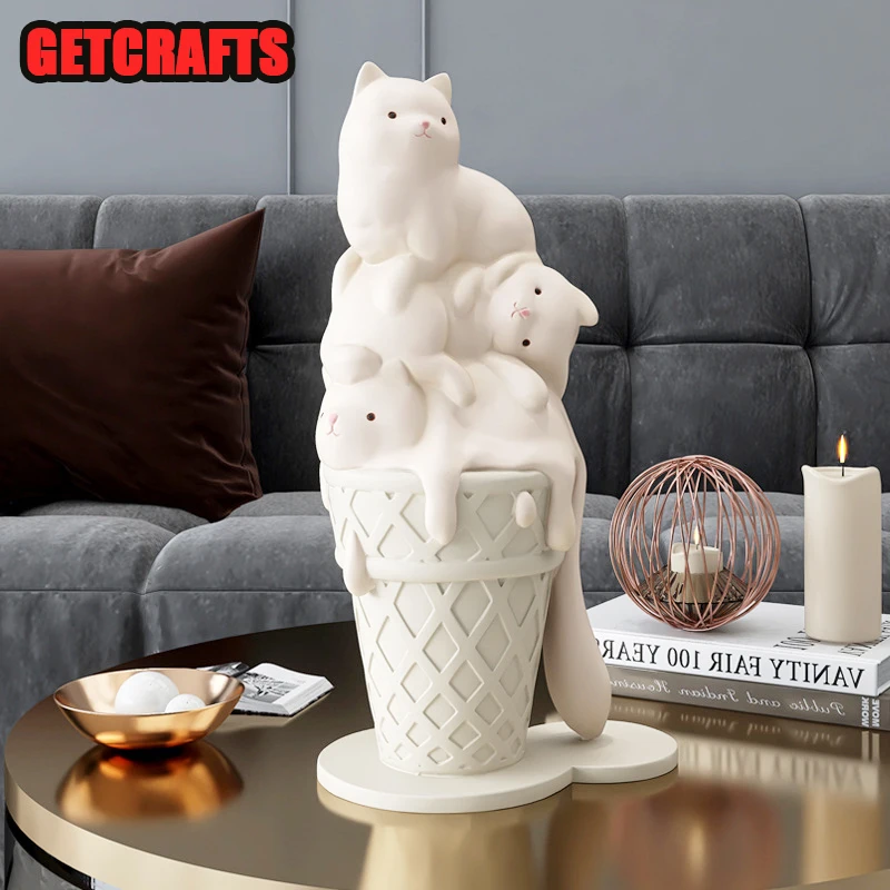 

GETCRAFTS Nordic Home Decor Statue Office Cartoon Cat Figurine Living Room Decorative Sculpture Modern Porch Desk Art Craft Gift