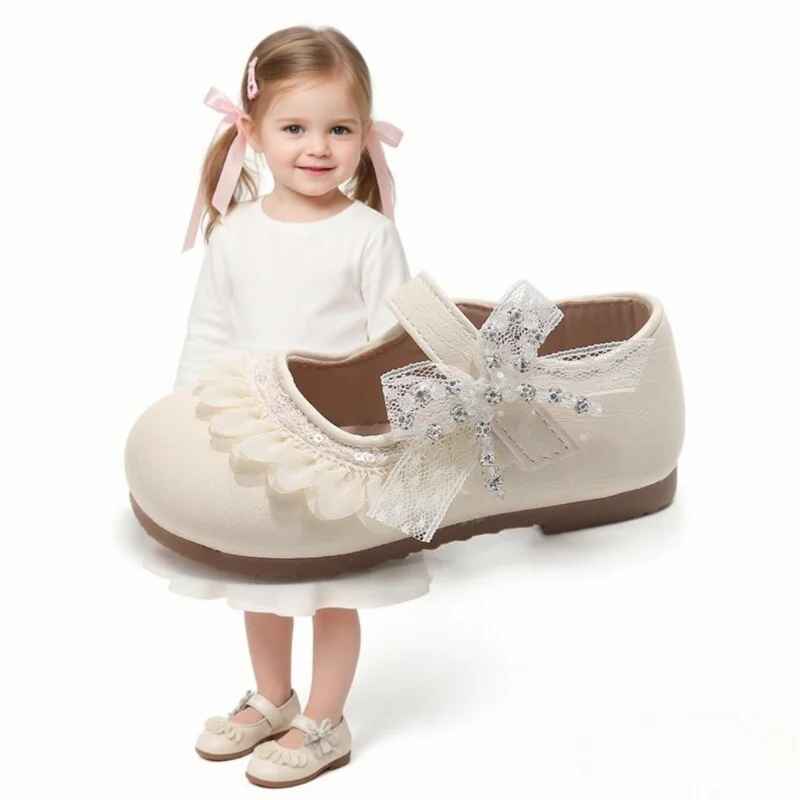 

Spring Autumn Shoes Sweet Lace Girl Princess Shoes Fashion Shallow Mouth Children Cute Bow Leather Loafer Shoes