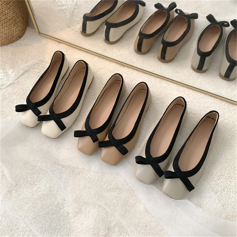 COOTELILI 2024 New Fashion Flats Shoes Women Flats Square Toe Non-slip Flats Casual Basic Flat Heel Size 35-40